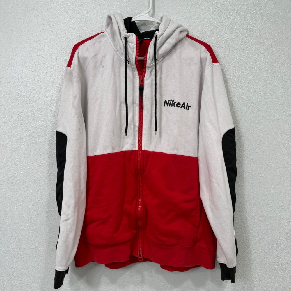 Nike Air Mens Full Zip Hoodie Colorblock White Red Black Fleece XL